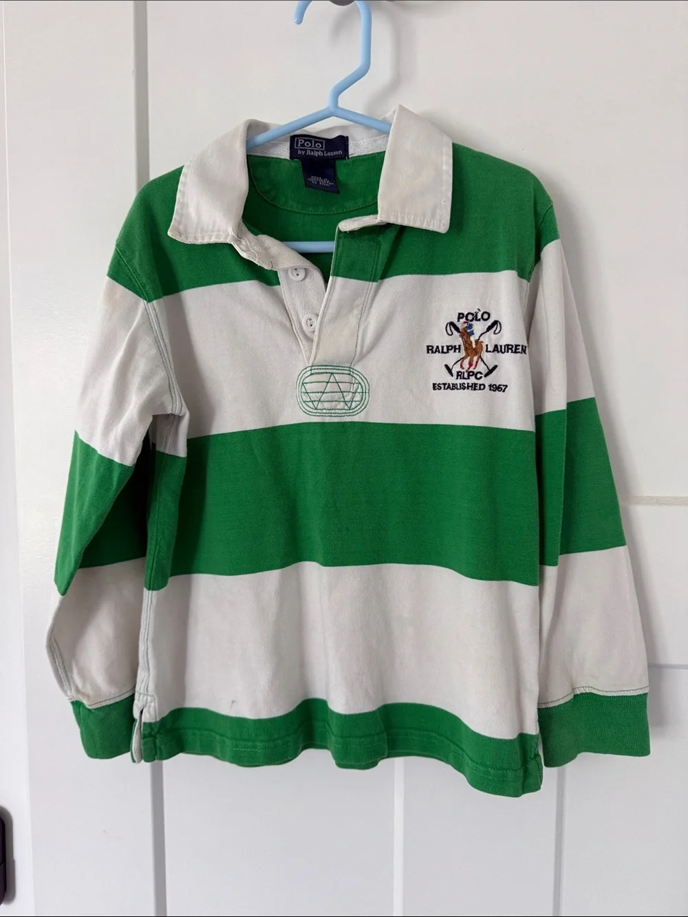 Ralph Lauren Green & White Striped Rugby Polo Shirt